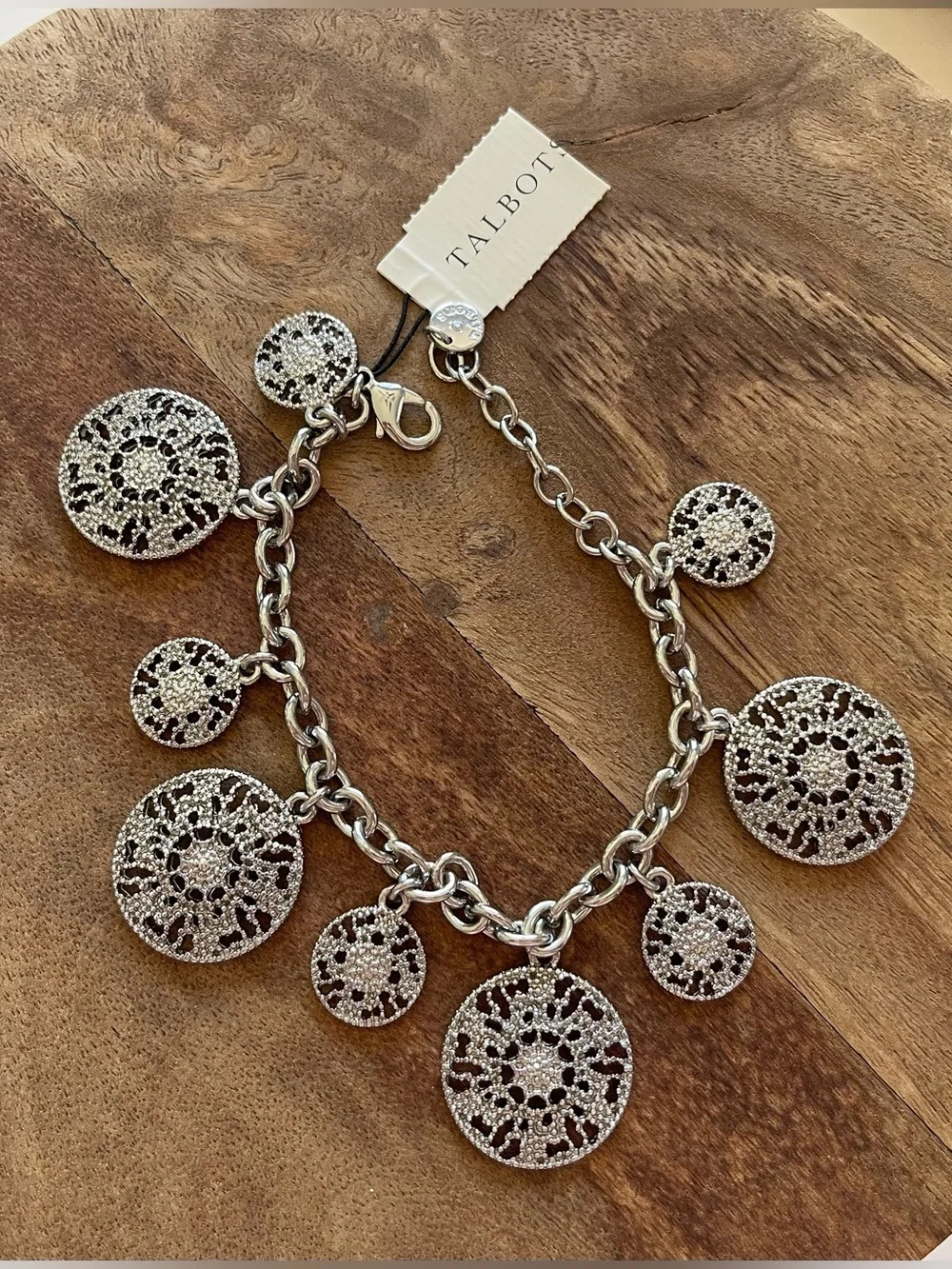 Talbots Silver-Tone Filigree Circle Charm Bracelet